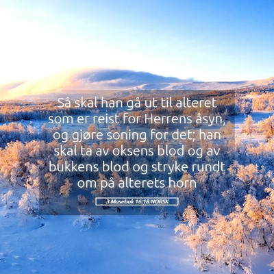 Picture 05 - 3 Mosebok 16:18 NORSK - Så skal han gå ut til alteret som er reist for - Bible Verse Picture
