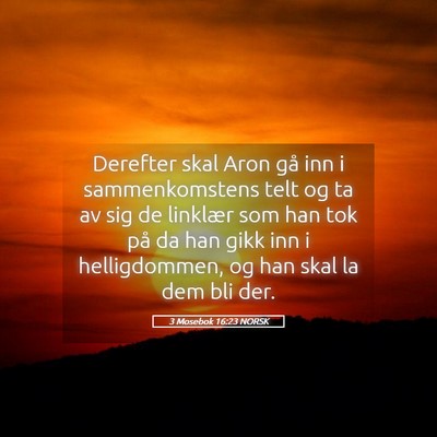 Picture 05 - 3 Mosebok 16:23 NORSK - Derefter skal Aron gå inn i sammenkomstens telt - Bible Verse Picture