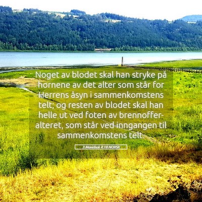 Picture 05 - 3 Mosebok 4:18 NORSK - Noget av blodet skal han stryke på hornene av - Bible Verse Picture