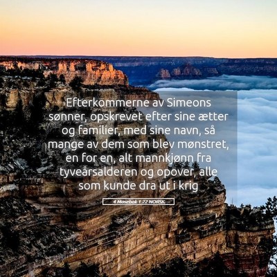 Picture 05 - 4 Mosebok 1:22 NORSK - Efterkommerne av Simeons sønner, opskrevet efter - Bible Verse Picture