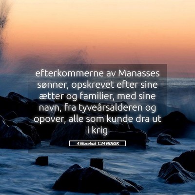 Picture 05 - 4 Mosebok 1:34 NORSK - efterkommerne av Manasses sønner, opskrevet - Bible Verse Picture