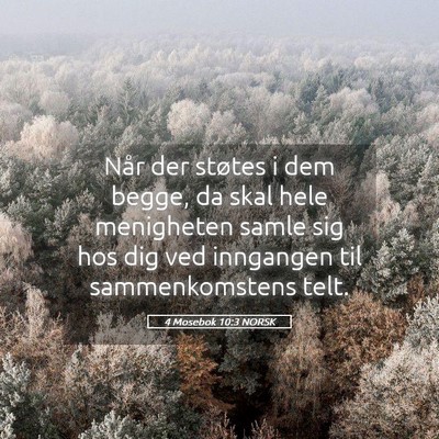 Picture 05 - 4 Mosebok 10:3 NORSK - Når der støtes i dem begge, da skal hele - Bible Verse Picture