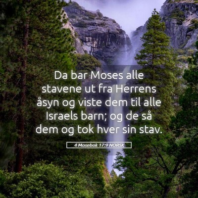 Picture 05 - 4 Mosebok 17:9 NORSK - Da bar Moses alle stavene ut fra Herrens åsyn og - Bible Verse Picture
