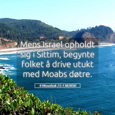 Picture 05 - 4 Mosebok 25:1 NORSK - Mens Israel opholdt sig i Sittim, begynte folket - Bible Verse Picture