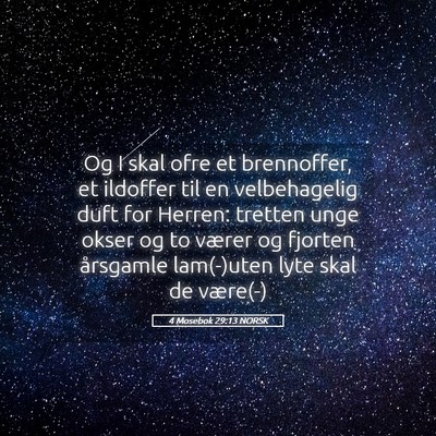 Picture 05 - 4 Mosebok 29:13 NORSK - Og I skal ofre et brennoffer, et ildoffer til en - Bible Verse Picture