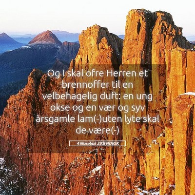 Picture 05 - 4 Mosebok 29:8 NORSK - Og I skal ofre Herren et brennoffer til en - Bible Verse Picture