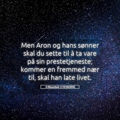 Picture 05 - 4 Mosebok 3:10 NORSK - Men Aron og hans sønner skal du sette til å ta - Bible Verse Picture