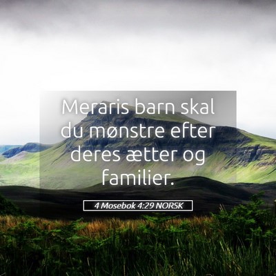 Picture 05 - 4 Mosebok 4:29 NORSK - Meraris barn skal du mønstre efter deres ætter - Bible Verse Picture