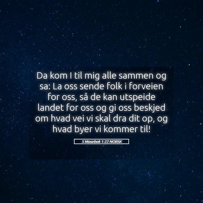 Picture 05 - 5 Mosebok 1:22 NORSK - Da kom I til mig alle sammen og sa: La oss sende - Bible Verse Picture