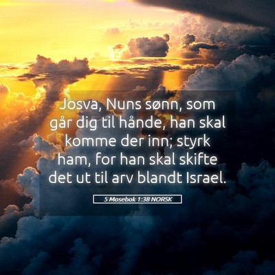 Picture 05 - 5 Mosebok 1:38 NORSK - Josva, Nuns sønn, som går dig til hånde, han - Bible Verse Picture