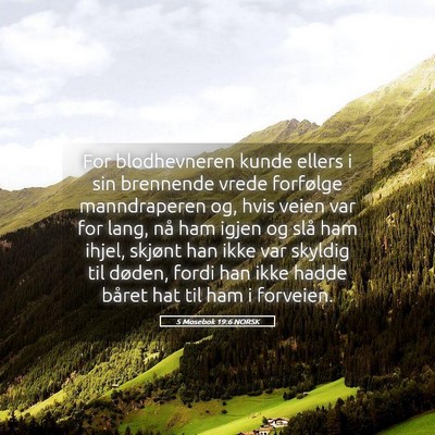 Picture 05 - 5 Mosebok 19:6 NORSK - For blodhevneren kunde ellers i sin brennende - Bible Verse Picture