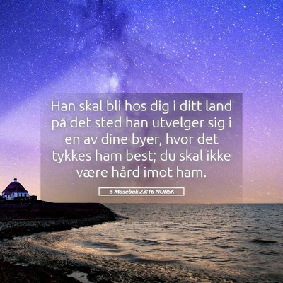 Picture 05 - 5 Mosebok 23:16 NORSK - Han skal bli hos dig i ditt land på det sted han - Bible Verse Picture