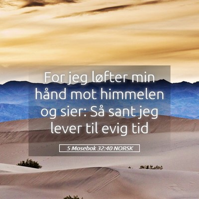 Picture 05 - 5 Mosebok 32:40 NORSK - For jeg løfter min hånd mot himmelen og sier: - Bible Verse Picture