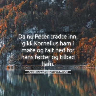 Picture 05 - Apostlenes gjerninger 10:25 NORSK - Da nu Peter trådte inn, gikk Kornelius ham i - Bible Verse Picture