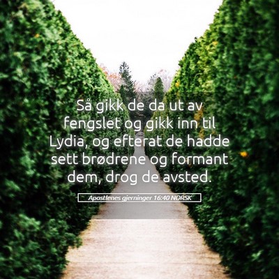 Picture 05 - Apostlenes gjerninger 16:40 NORSK - Så gikk de da ut av fengslet og gikk inn til - Bible Verse Picture