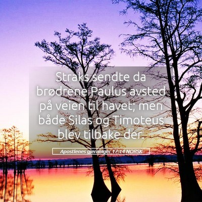 Picture 05 - Apostlenes gjerninger 17:14 NORSK - Straks sendte da brødrene Paulus avsted på - Bible Verse Picture