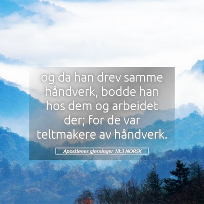 Picture 05 - Apostlenes gjerninger 18:3 NORSK - og da han drev samme håndverk, bodde han hos dem - Bible Verse Picture
