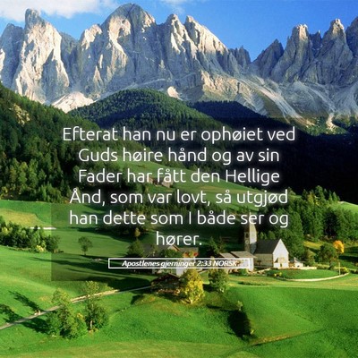 Picture 05 - Apostlenes gjerninger 2:33 NORSK - Efterat han nu er ophøiet ved Guds høire hånd - Bible Verse Picture