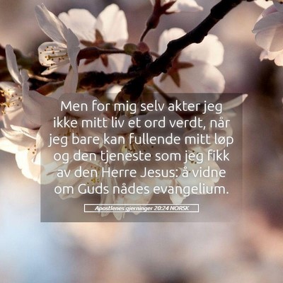 Picture 05 - Apostlenes gjerninger 20:24 NORSK - Men for mig selv akter jeg ikke mitt liv et ord - Bible Verse Picture