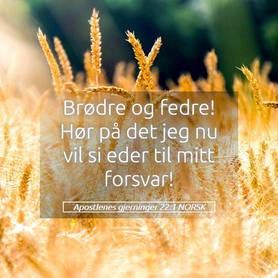 Picture 05 - Apostlenes gjerninger 22:1 NORSK - Brødre og fedre! Hør på det jeg nu vil si eder - Bible Verse Picture