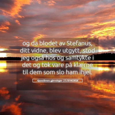 Picture 05 - Apostlenes gjerninger 22:20 NORSK - og da blodet av Stefanus, ditt vidne, blev - Bible Verse Picture