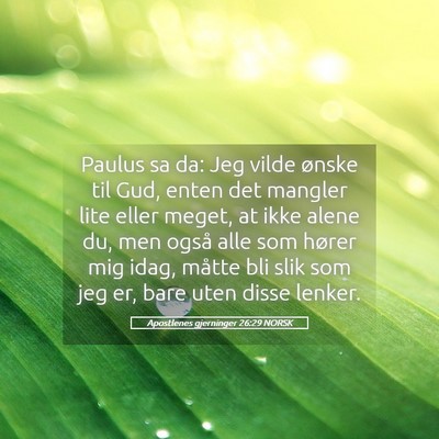 Picture 05 - Apostlenes gjerninger 26:29 NORSK - Paulus sa da: Jeg vilde ønske til Gud, enten det - Bible Verse Picture