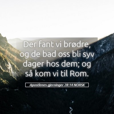 Picture 05 - Apostlenes gjerninger 28:14 NORSK - Der fant vi brødre, og de bad oss bli syv dager - Bible Verse Picture
