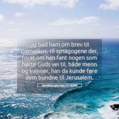 Picture 05 - Apostlenes gjerninger 9:2 NORSK - og bad ham om brev til Damaskus, til synagogene - Bible Verse Picture