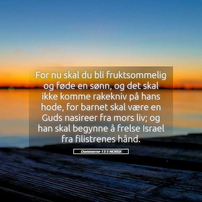 Picture 05 - Dommerne 13:5 NORSK - For nu skal du bli fruktsommelig og føde en - Bible Verse Picture