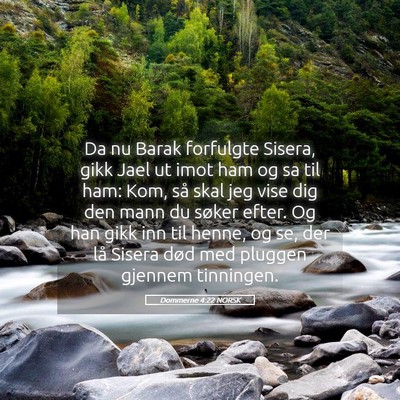 Picture 05 - Dommerne 4:22 NORSK - Da nu Barak forfulgte Sisera, gikk Jael ut imot - Bible Verse Picture