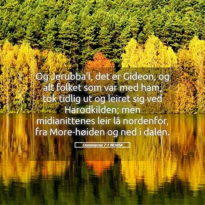 Picture 05 - Dommerne 7:1 NORSK - Og Jerubba'l, det er Gideon, og alt folket som - Bible Verse Picture