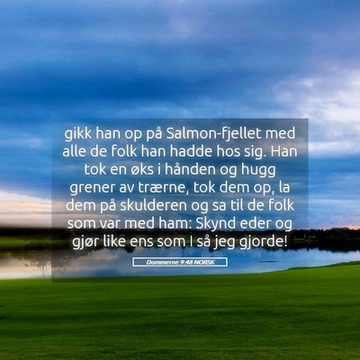 Picture 05 - Dommerne 9:48 NORSK - gikk han op på Salmon-fjellet med alle de folk - Bible Verse Picture