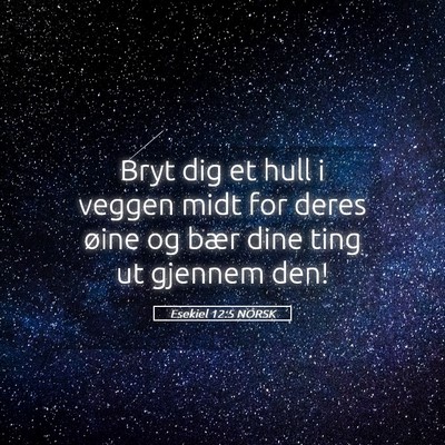 Picture 05 - Esekiel 12:5 NORSK - Bryt dig et hull i veggen midt for deres øine og - Bible Verse Picture