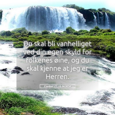 Picture 05 - Esekiel 22:16 NORSK - Du skal bli vanhelliget ved din egen skyld for - Bible Verse Picture