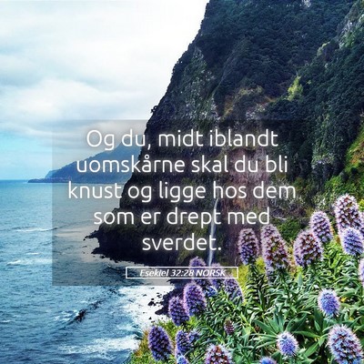 Picture 05 - Esekiel 32:28 NORSK - Og du, midt iblandt uomskårne skal du bli knust - Bible Verse Picture