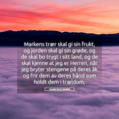 Picture 05 - Esekiel 34:27 NORSK - Markens trær skal gi sin frukt, og jorden skal - Bible Verse Picture