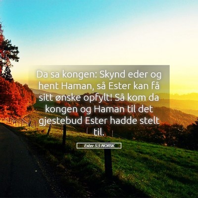 Picture 05 - Ester 5:5 NORSK - Da sa kongen: Skynd eder og hent Haman, så Ester - Bible Verse Picture
