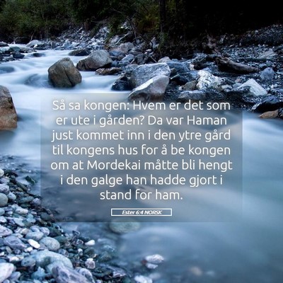 Picture 05 - Ester 6:4 NORSK - Så sa kongen: Hvem er det som er ute i gården? - Bible Verse Picture