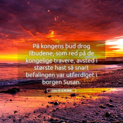 Picture 05 - Ester 8:14 NORSK - På kongens bud drog ilbudene, som red på de - Bible Verse Picture