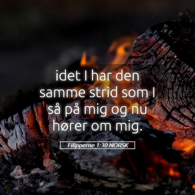 Picture 05 - Filipperne 1:30 NORSK - idet I har den samme strid som I så på mig og - Bible Verse Picture