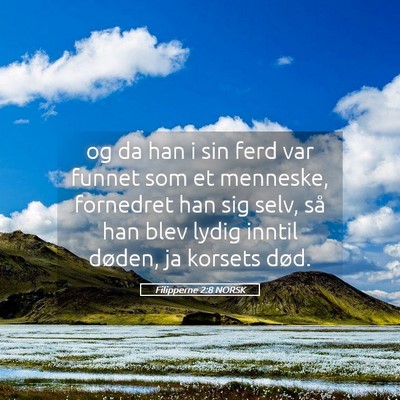 Picture 05 - Filipperne 2:8 NORSK - og da han i sin ferd var funnet som et menneske, - Bible Verse Picture