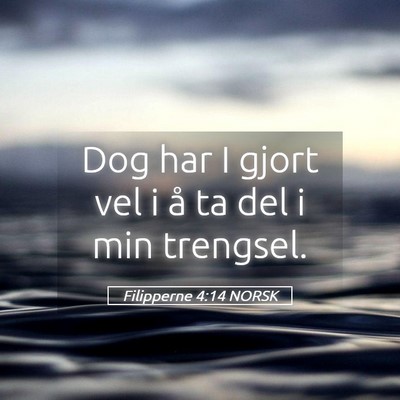 Picture 05 - Filipperne 4:14 NORSK - Dog har I gjort vel i å ta del i min - Bible Verse Picture