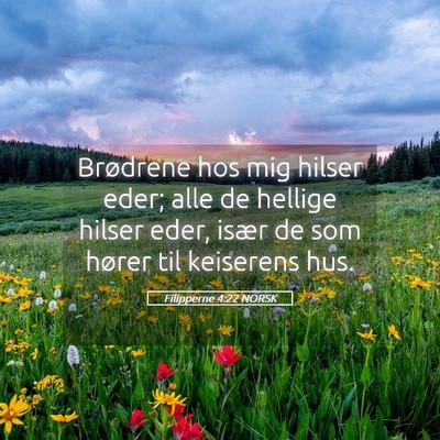Picture 05 - Filipperne 4:22 NORSK - Brødrene hos mig hilser eder; alle de hellige - Bible Verse Picture
