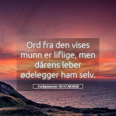 Picture 05 - Forkynneren 10:12 NORSK - Ord fra den vises munn er liflige, men dårens - Bible Verse Picture
