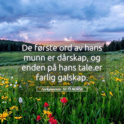 Picture 05 - Forkynneren 10:13 NORSK - De første ord av hans munn er dårskap, og enden - Bible Verse Picture