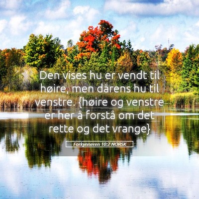 Picture 05 - Forkynneren 10:2 NORSK - Den vises hu er vendt til høire, men dårens hu - Bible Verse Picture