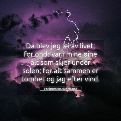 Picture 05 - Forkynneren 2:17 NORSK - Da blev jeg lei av livet; for ondt var i mine - Bible Verse Picture