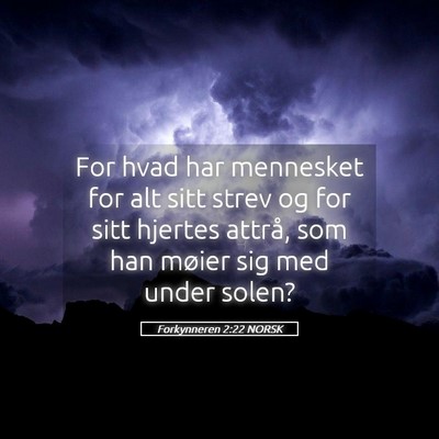 Picture 05 - Forkynneren 2:22 NORSK - For hvad har mennesket for alt sitt strev og for - Bible Verse Picture