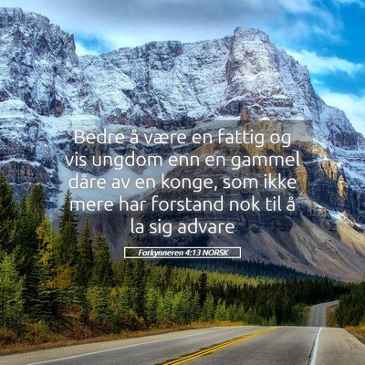 Picture 05 - Forkynneren 4:13 NORSK - Bedre å være en fattig og vis ungdom enn en - Bible Verse Picture