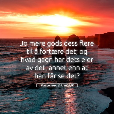 Picture 05 - Forkynneren 5:11 NORSK - Jo mere gods dess flere til å fortære det; og - Bible Verse Picture